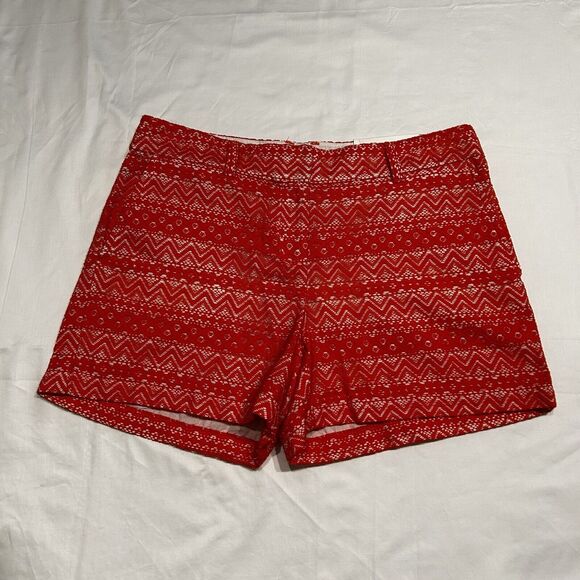 NWT ANN TAYLOR LOFT Orange Lace Over White Lined Cotton Shorts Size 4 - Picture 1 of 8